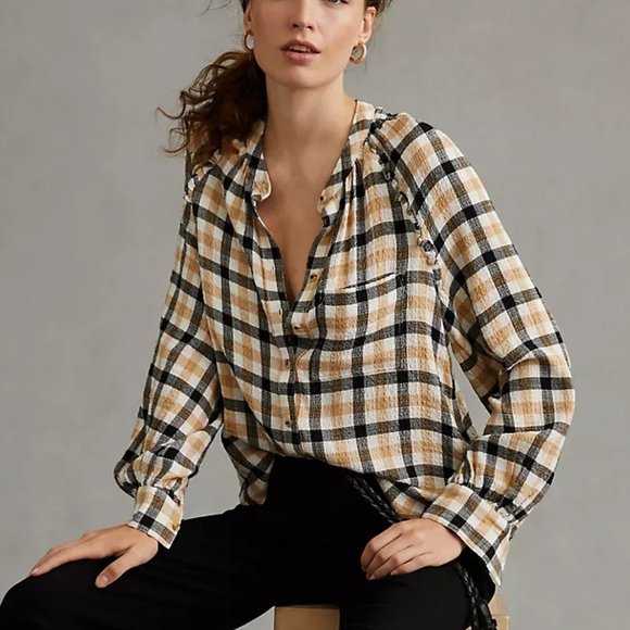 Anthropologie Pilcro Plaid Buttondown Top - 1X - Picture 1 of 12